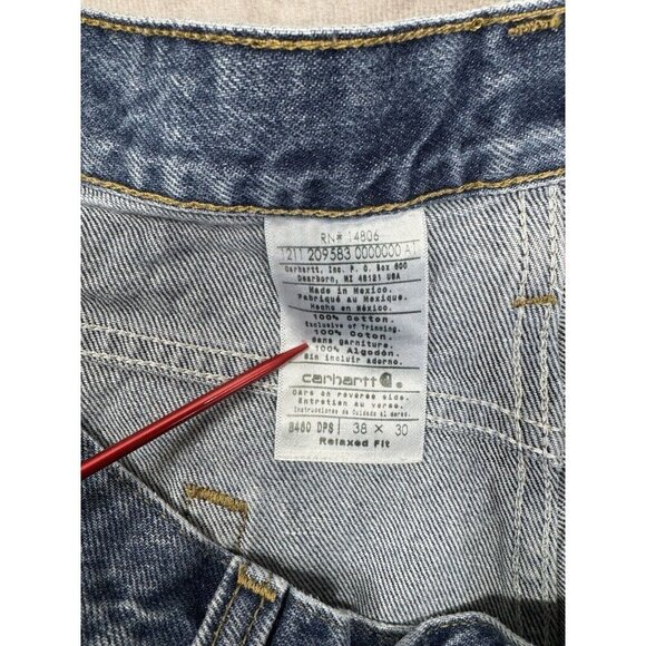 Carhartt Jeans Mens 38x30 Blue Relaxed Fit Denim Workwear 100% Cotton B460DPS - Picture 4 of 7